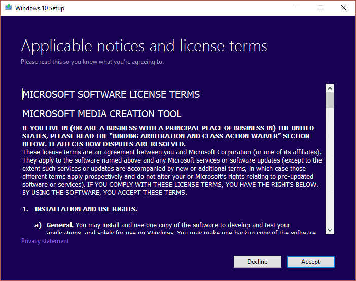 aceptar el contrato de licencia.  Solucione el problema del dispositivo de arranque en Windows 10
