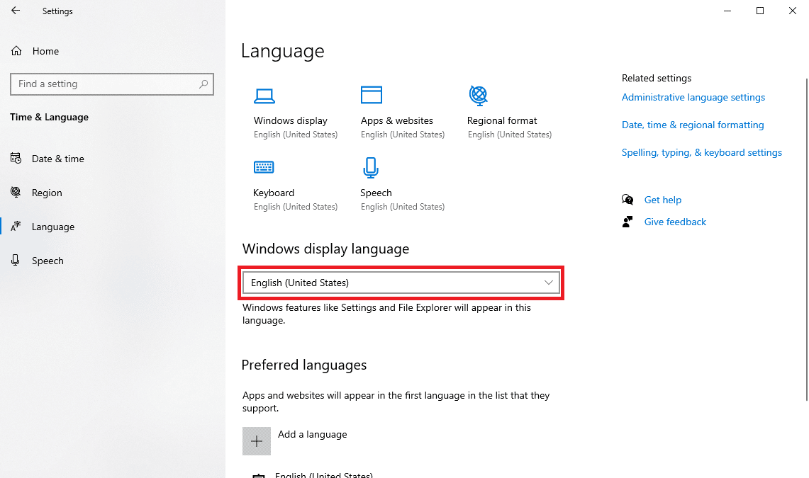 En el idioma de visualización de Windows, seleccione su idioma preferido