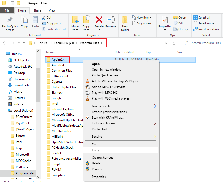 Navegue a la carpeta Apoint2K. Solucionar el error Alps SetMouseMonitor en Windows 10