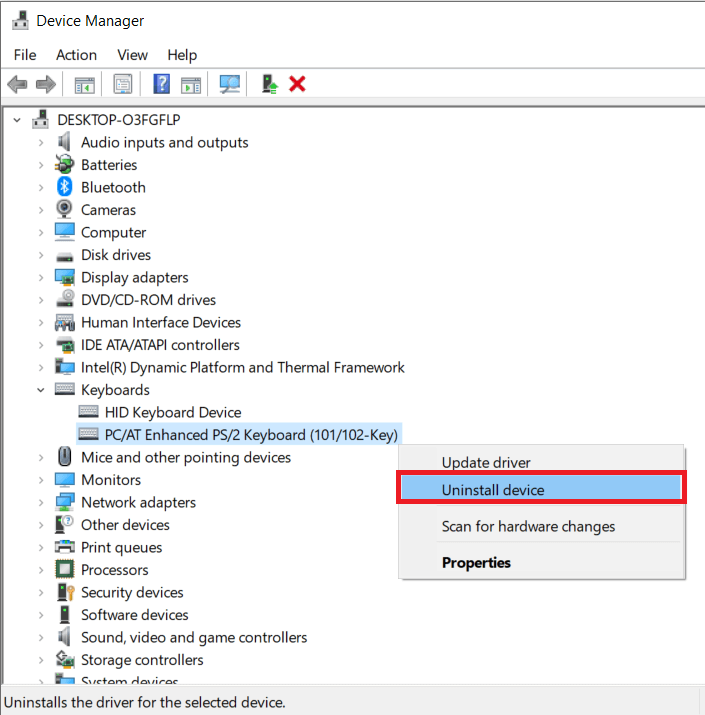 seleccione Desinstalar dispositivo. Solucionar el error Alps SetMouseMonitor en Windows 10