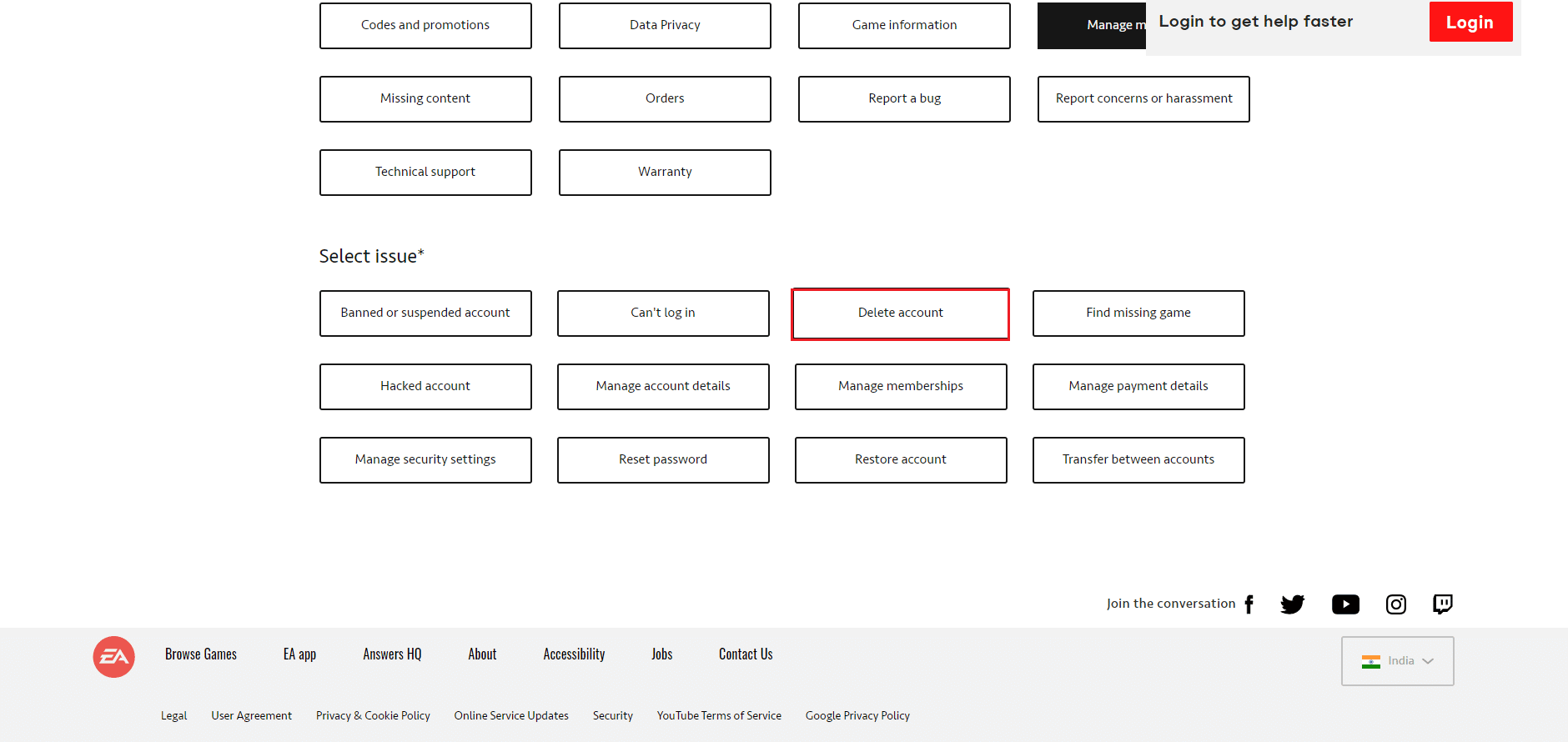 seleccione la opción de eliminar cuenta. Cómo administrar la configuración de la cuenta EA