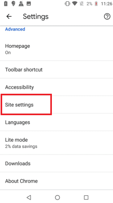 Deslícese hacia abajo hasta Configuración del sitio en la página Configuración