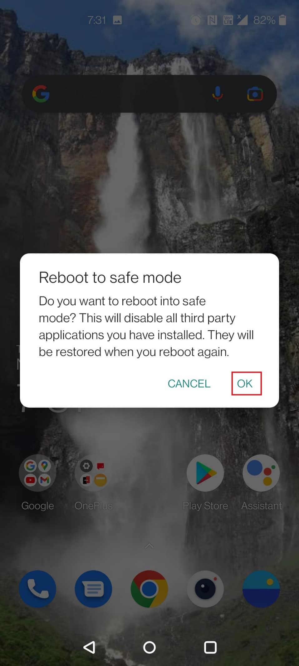 Toque Aceptar en la ventana emergente. Arreglar ventana emergente de virus en Android