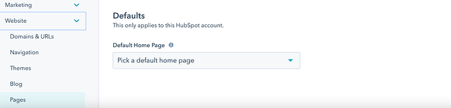 pantalla de configuración del sitio web en hubspot