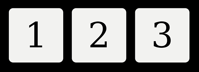 tres bloques HTML numerados que se muestran horizontalmente