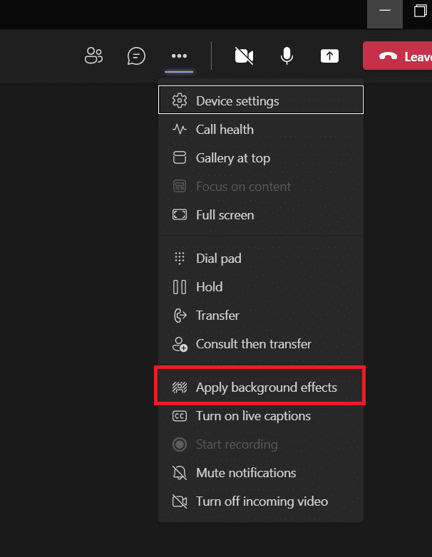Aplicar la opción de efectos de fondo.  Cómo desenfocar el fondo en los equipos de Microsoft