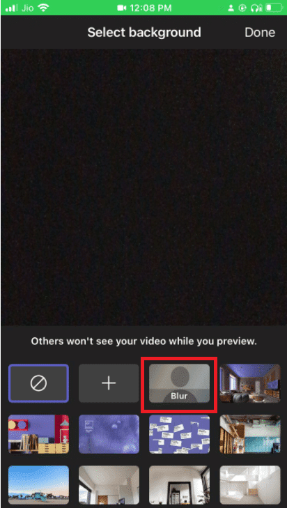 Opción de desenfoque resaltada