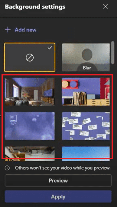 Pantalla de configuración de fondo.  Cómo desenfocar el fondo en los equipos de Microsoft