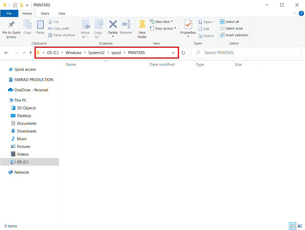 Navegue a la carpeta Impresoras