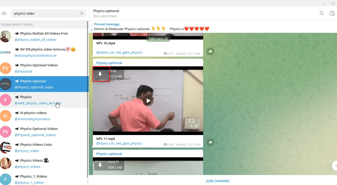 Descarga el video requerido