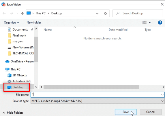 elige la carpeta en la que te gustaría guardar tu video