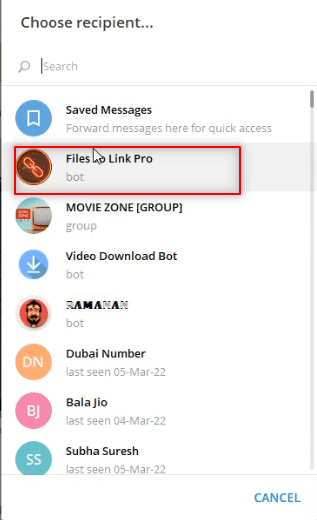 elija Archivos para vincular Pro bot