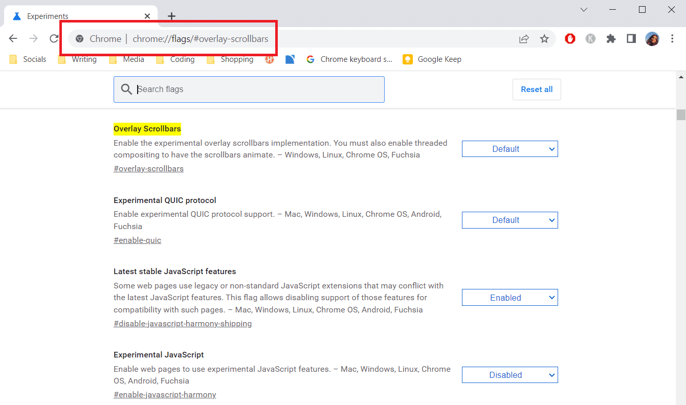 Dirección de la bandera de las barras de desplazamiento superpuestas.  Arreglar la barra de desplazamiento de Chrome desaparece en Windows 10