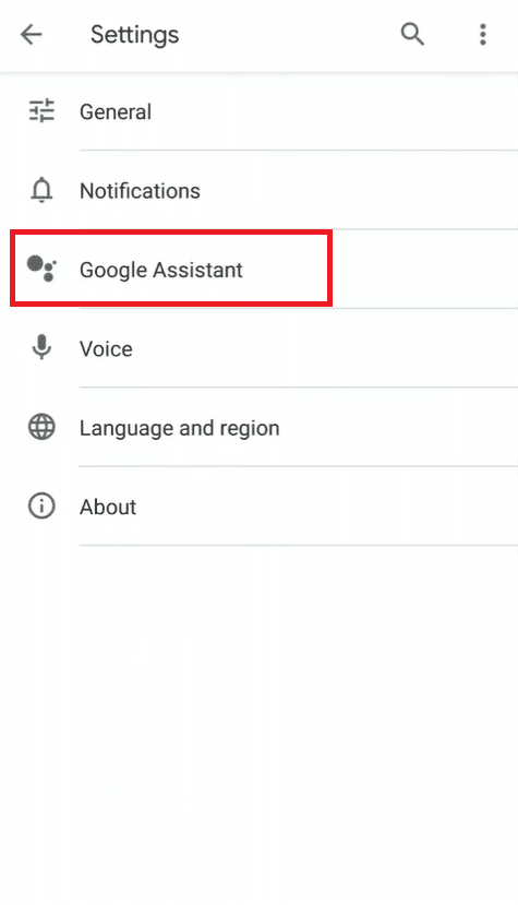 Opción Asistente de Google