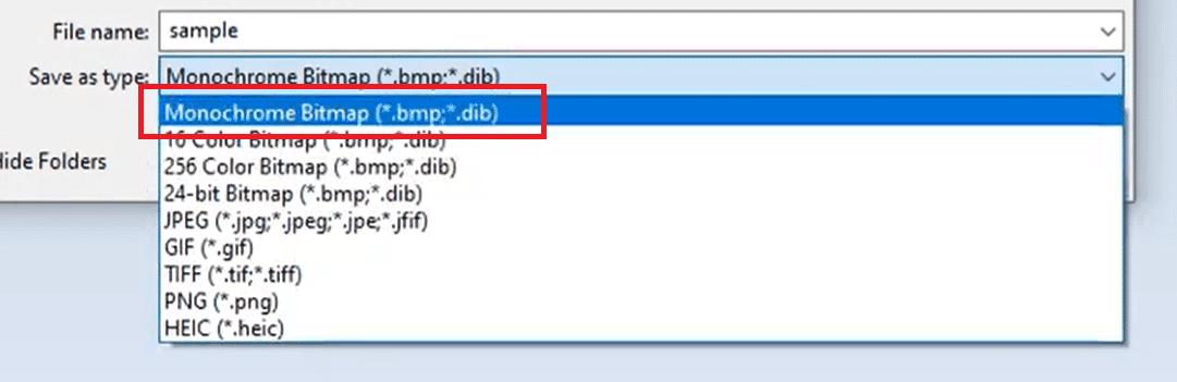 Opción de mapa de bits monocromático.