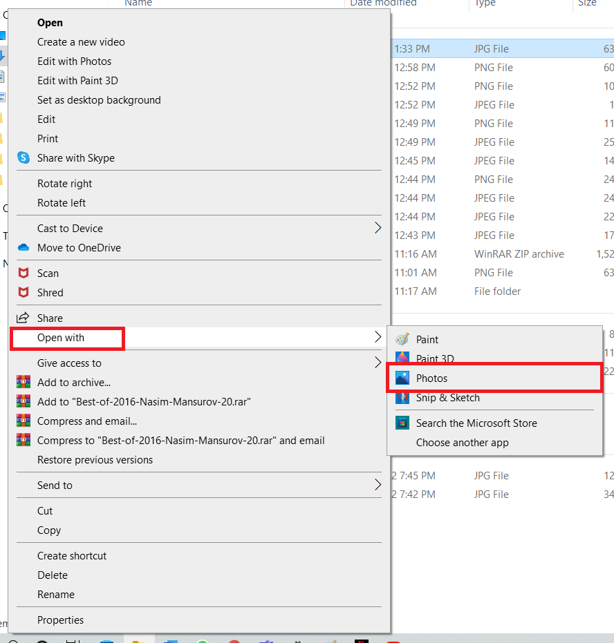 Opciones después de hacer clic derecho en una imagen.