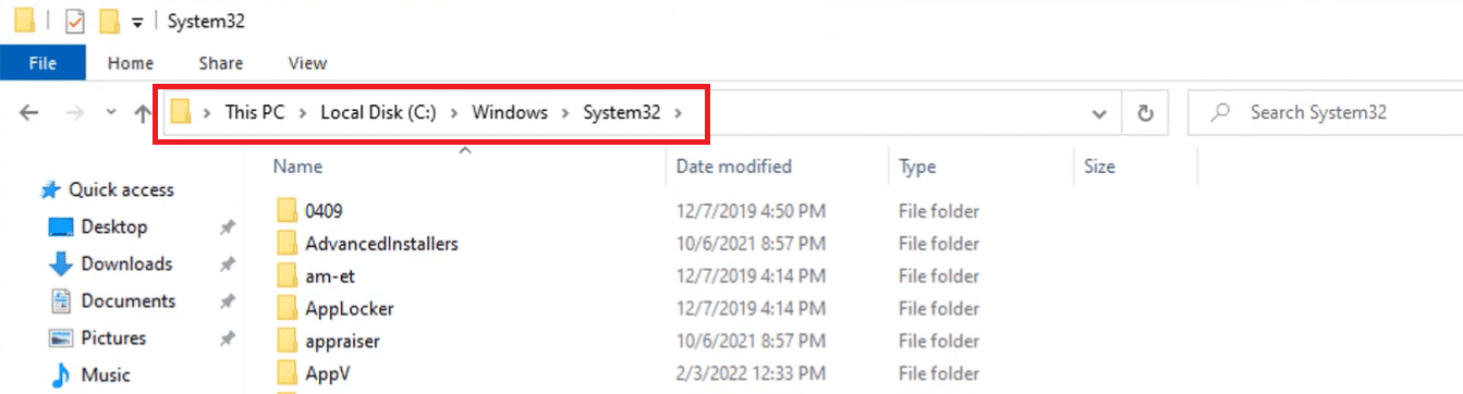 Ubicación de la carpeta System32.  Cómo arreglar COMDLG32.OCX que falta en Windows 10