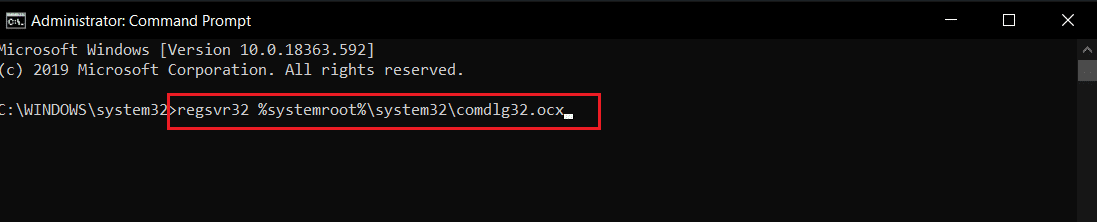 cmd o comando del símbolo del sistema para volver a registrar el archivo en un sistema de 32 bits