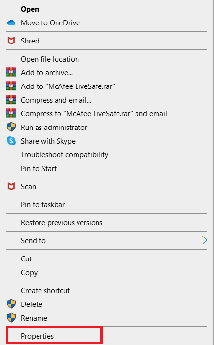 Opción de propiedades.  Cómo arreglar COMDLG32.OCX que falta en Windows 10