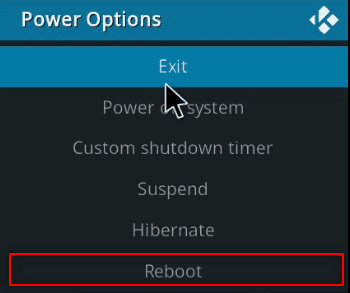 Reinicie la aplicación Kodi
