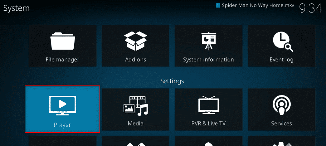 Seleccione la opción de jugador en la configuración de Kodi