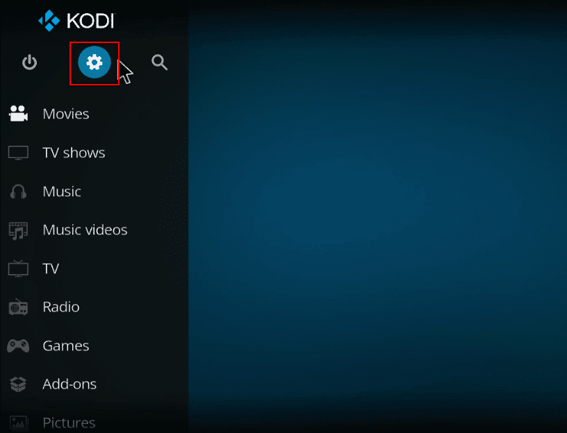 Haga clic en el icono de Configuración.  Cómo optimizar y acelerar Kodi