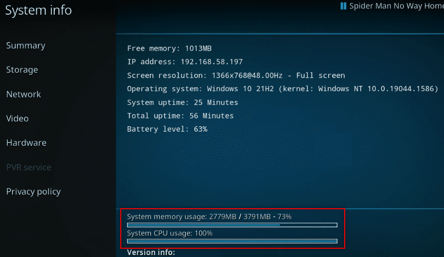 informe completo del uso de datos de la aplicación Kodi