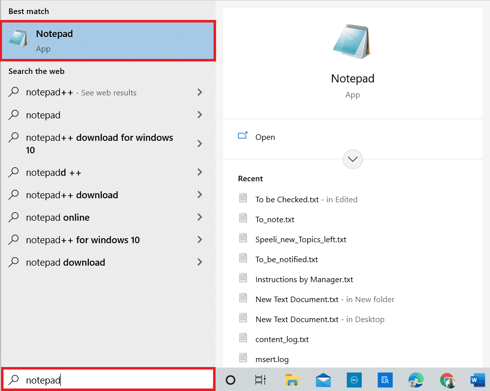 Escriba Bloc de notas en la barra de búsqueda junto al icono de Inicio y haga clic en él para iniciar la aplicación.  como optimizar kodi