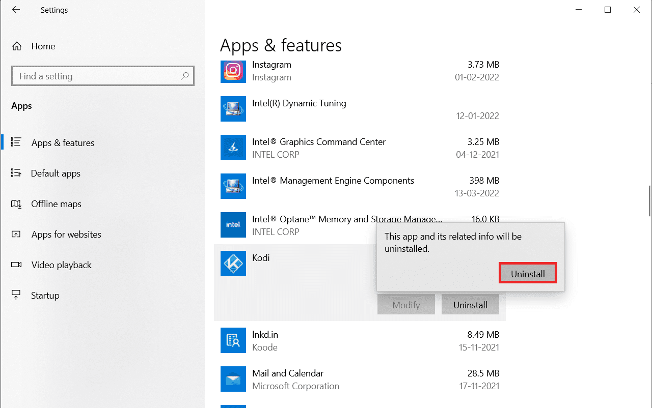 haga clic en Desinstalar en la ventana emergente.  Cómo optimizar Kodi