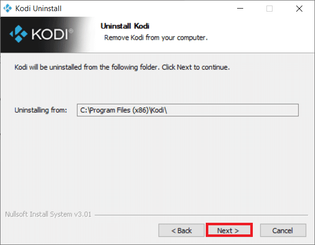 haga clic en Siguiente en la siguiente ventana de desinstalación.  Cómo optimizar Kodi
