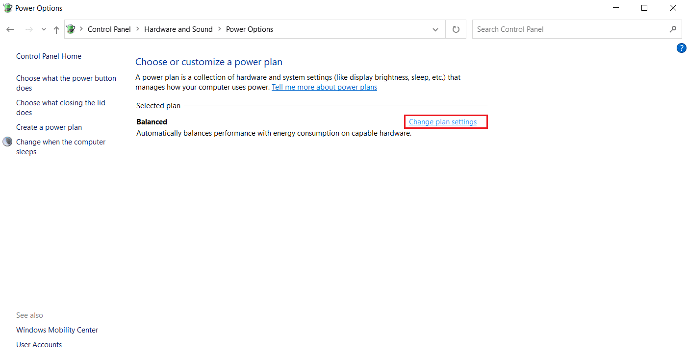 Cambiar la opción de configuración del plan.  Arreglar el error del proceso MoUsoCoreWorker.exe