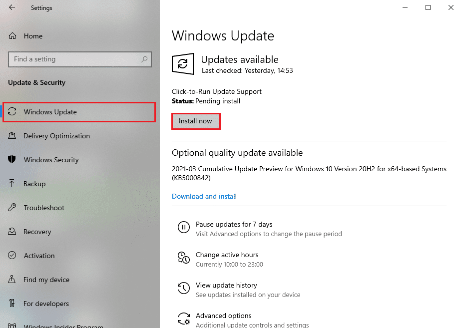 Haga clic en instalar ahora para descargar las actualizaciones disponibles.  Arreglar el proceso MoUSO Core Worker en Windows 10