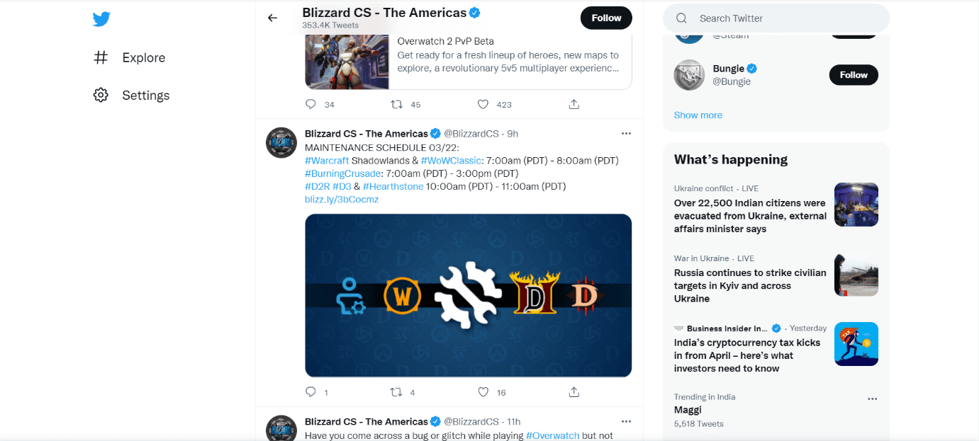 Página de Twitter de Blizzard. Arreglar otra instalación en curso en Windows 10