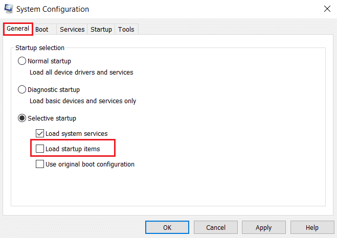 Cargue los elementos de inicio resaltados. Arreglar otra instalación en curso en Windows 10
