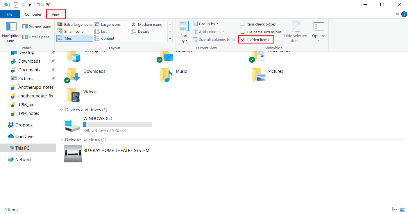 Opción de elementos ocultos. Arreglar otra instalación en curso en Windows 10