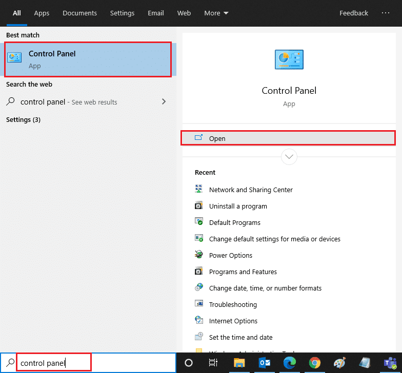 Presione la tecla de Windows y escriba Panel de control.  Arreglar la opción WiFi que no se muestra en Windows 10