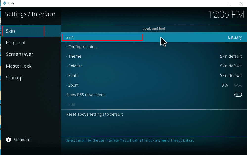 Seleccione la pestaña Skin y haga clic en Skin nuevamente