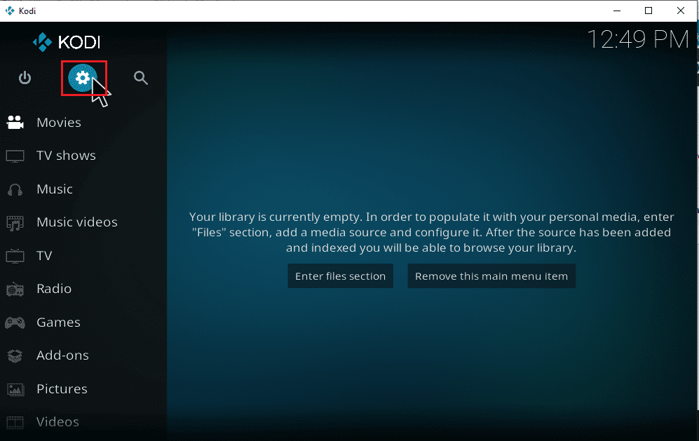 Ve a la configuración de Kodi.  Cómo agregar música a Kodi
