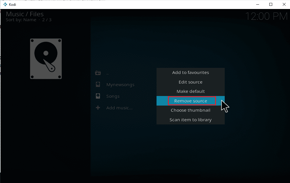 Seleccione la opción Eliminar fuente