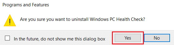 Opción Sí en el aviso de confirmación