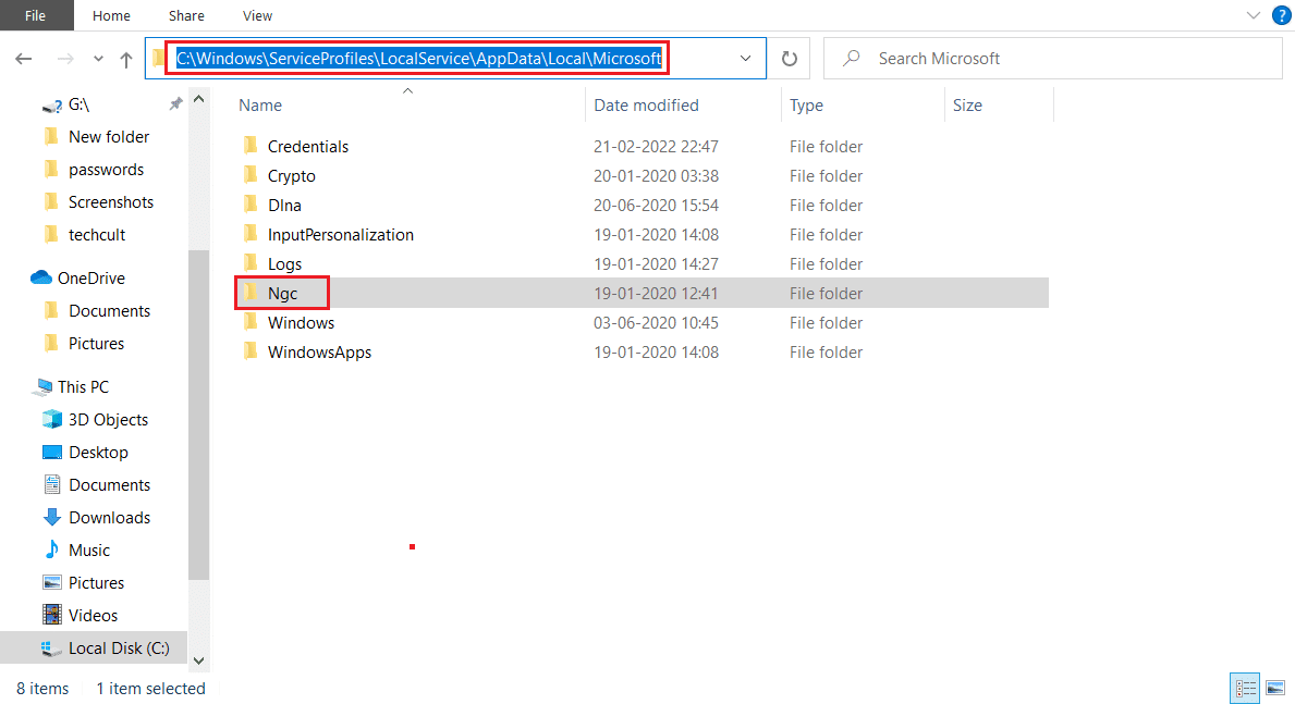 vaya a la ruta de ubicación donde está la carpeta Ngc