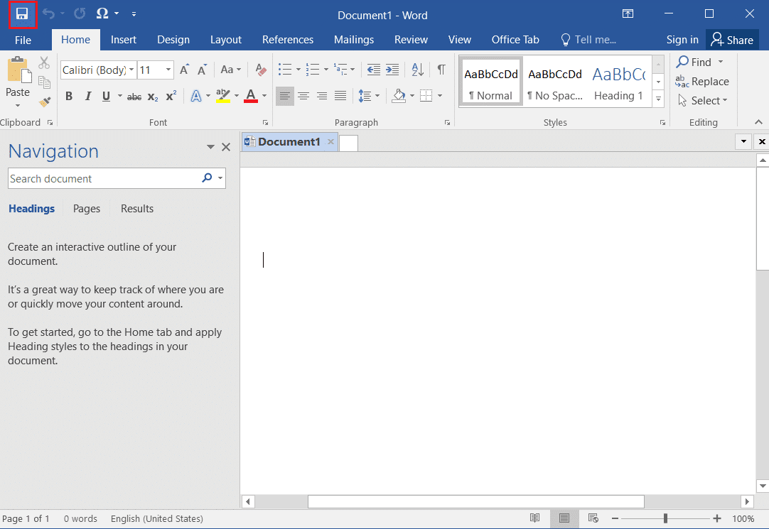 haga clic en el icono Guardar en Microsoft Word