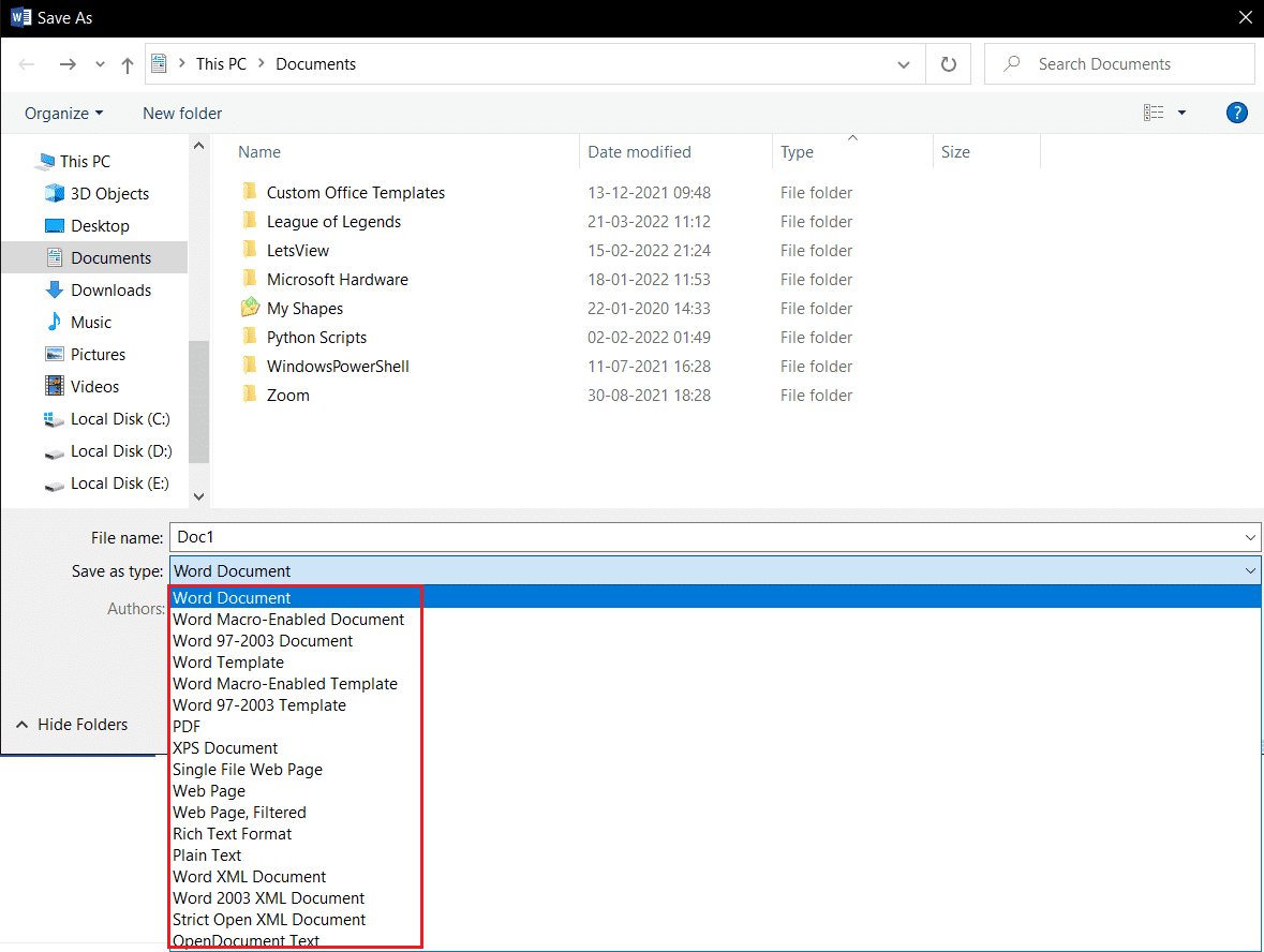 guardar como tipo de archivo de word en microsoft word