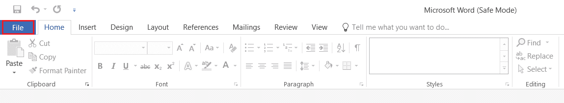 haga clic en Archivo en modo seguro de Microsoft Word