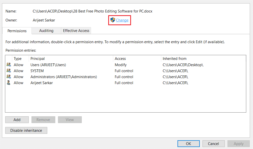 haga clic en Cambiar en Configuración avanzada