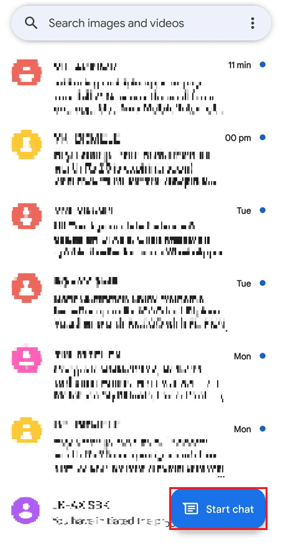 Toque Iniciar chat como se muestra a continuación. Cómo realizar mensajes grupales en Android