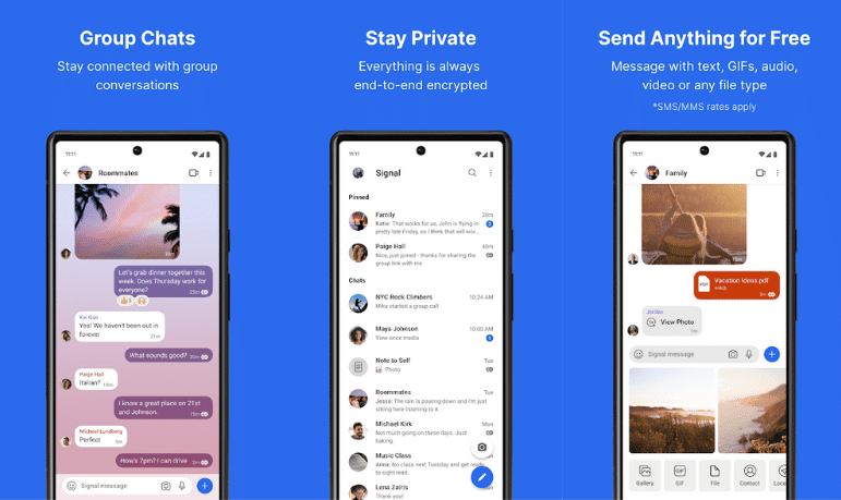 Mensajero privado de la señal. Cómo realizar mensajes grupales en Android