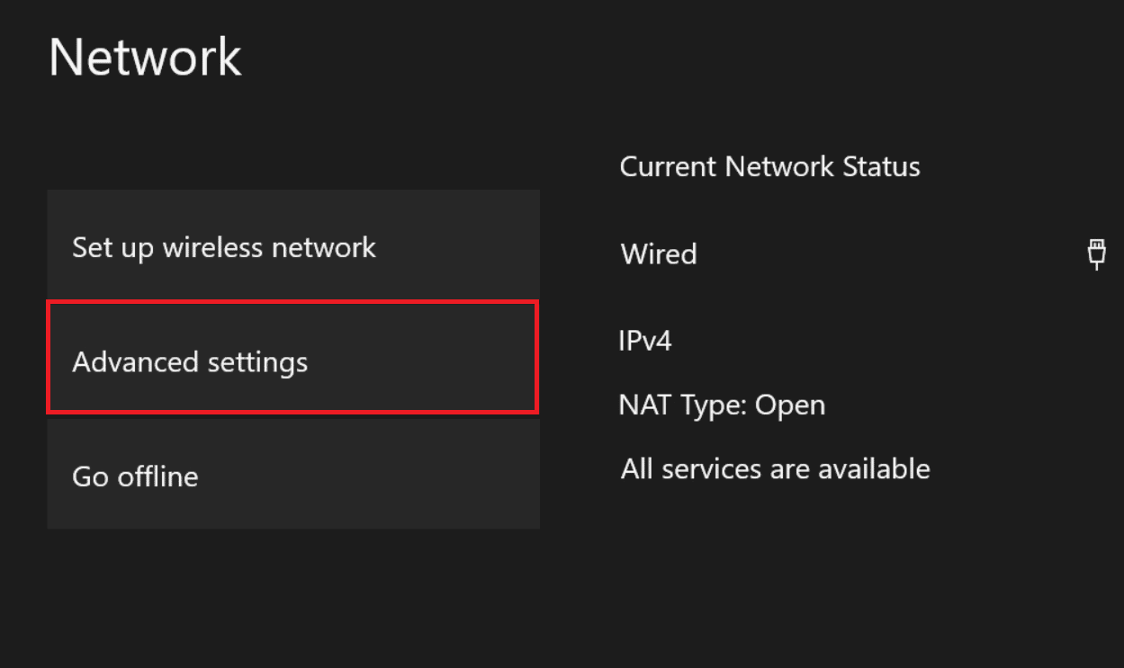 Seleccione Configuración avanzada.  Arreglar el código de error de Xbox Live 80072EF3
