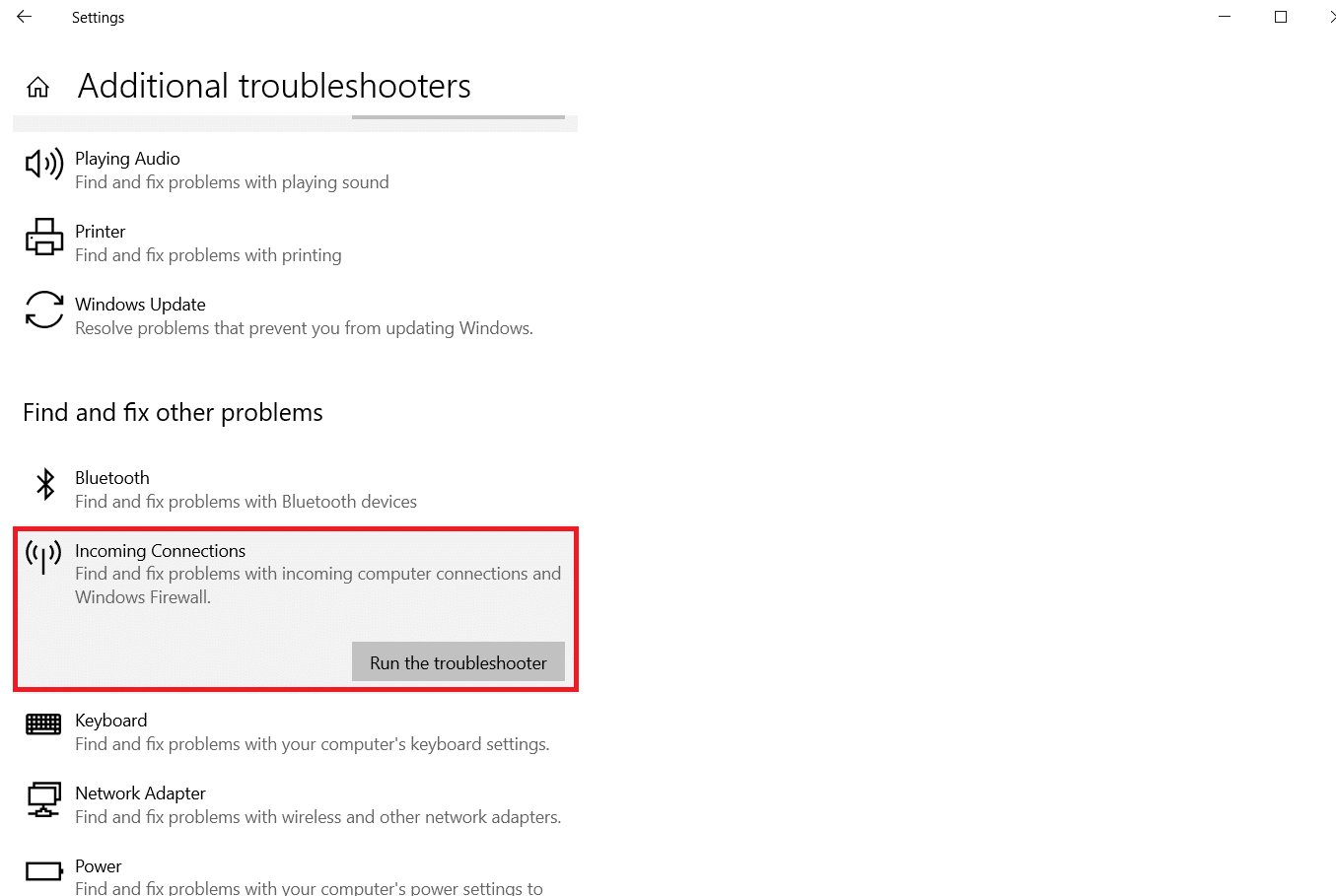 Se selecciona Conexiones entrantes.  Solucionar problemas de duplicación de pantalla de Amazon Firestick