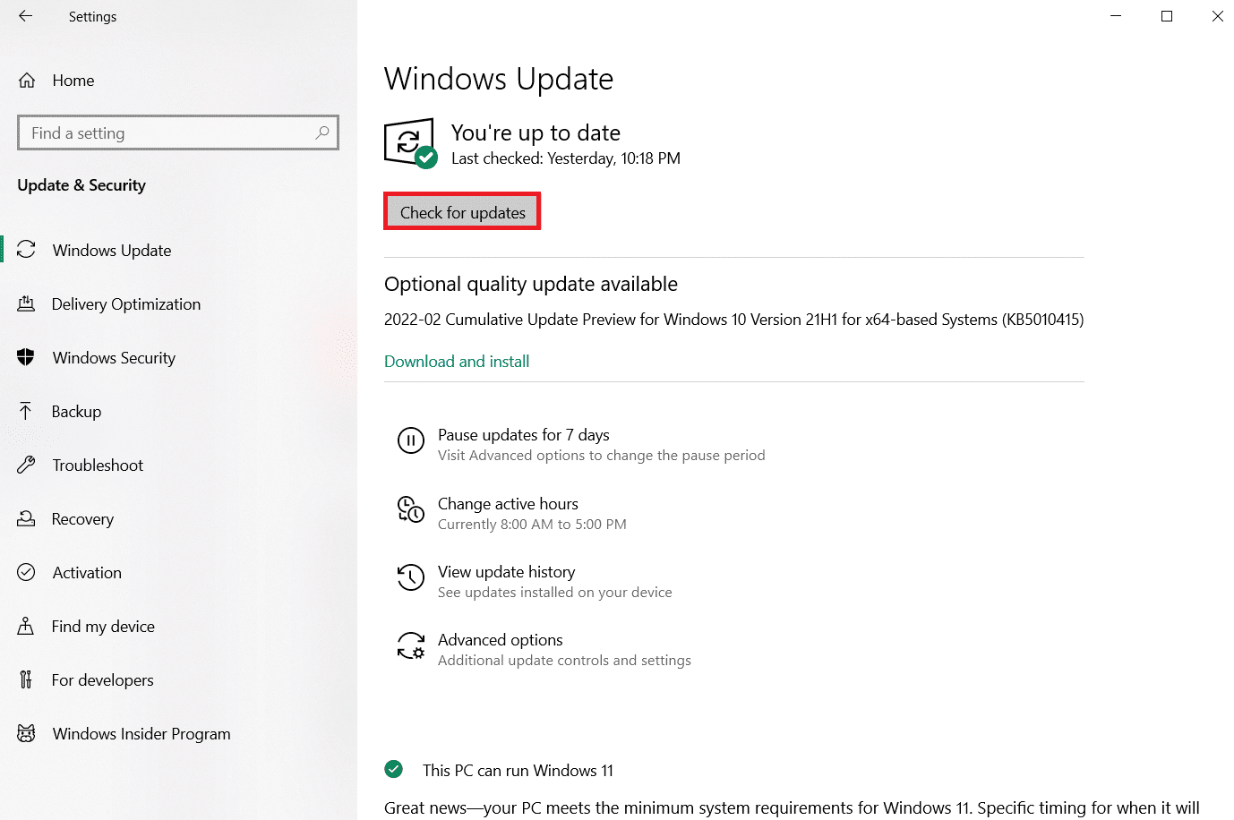Página de actualización de Windows.  Solucionar problemas de duplicación de pantalla de Amazon Firestick